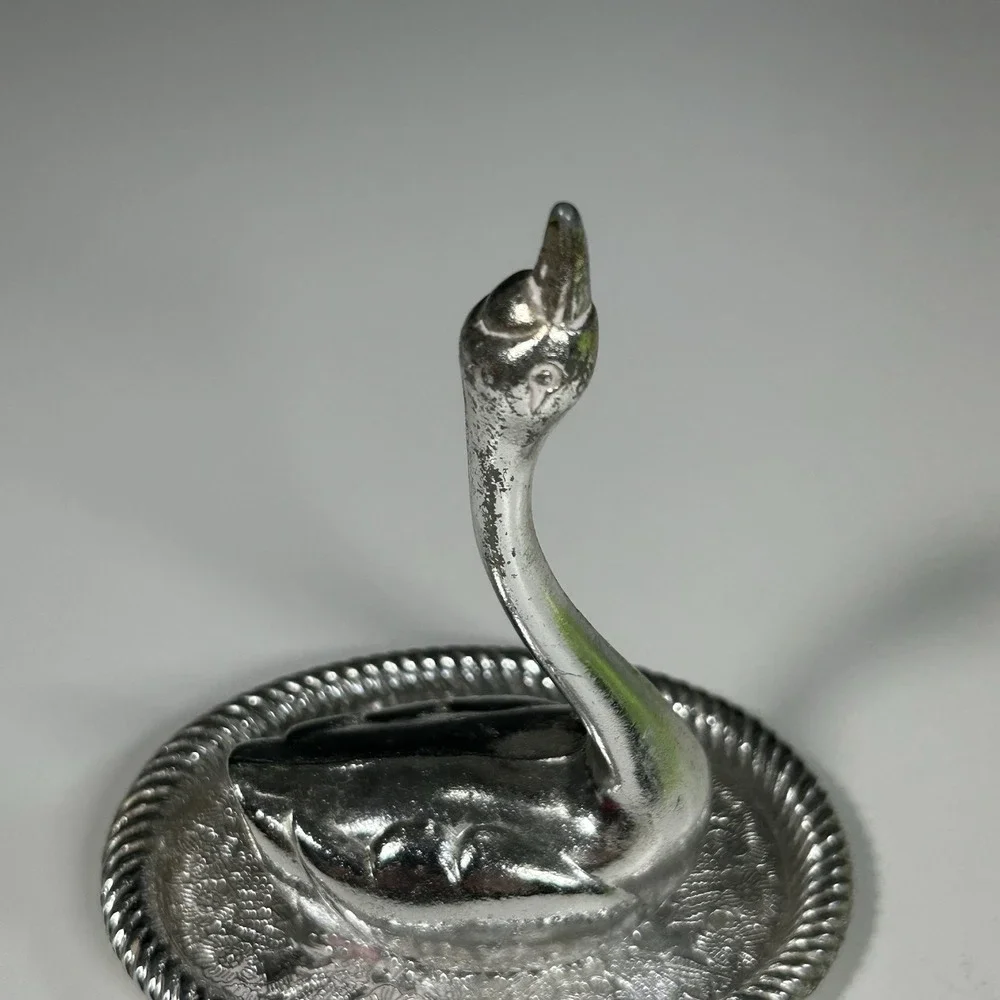 Vintage Swan Silver Plated Ring Holder Trinket Tray Hong Kong READ